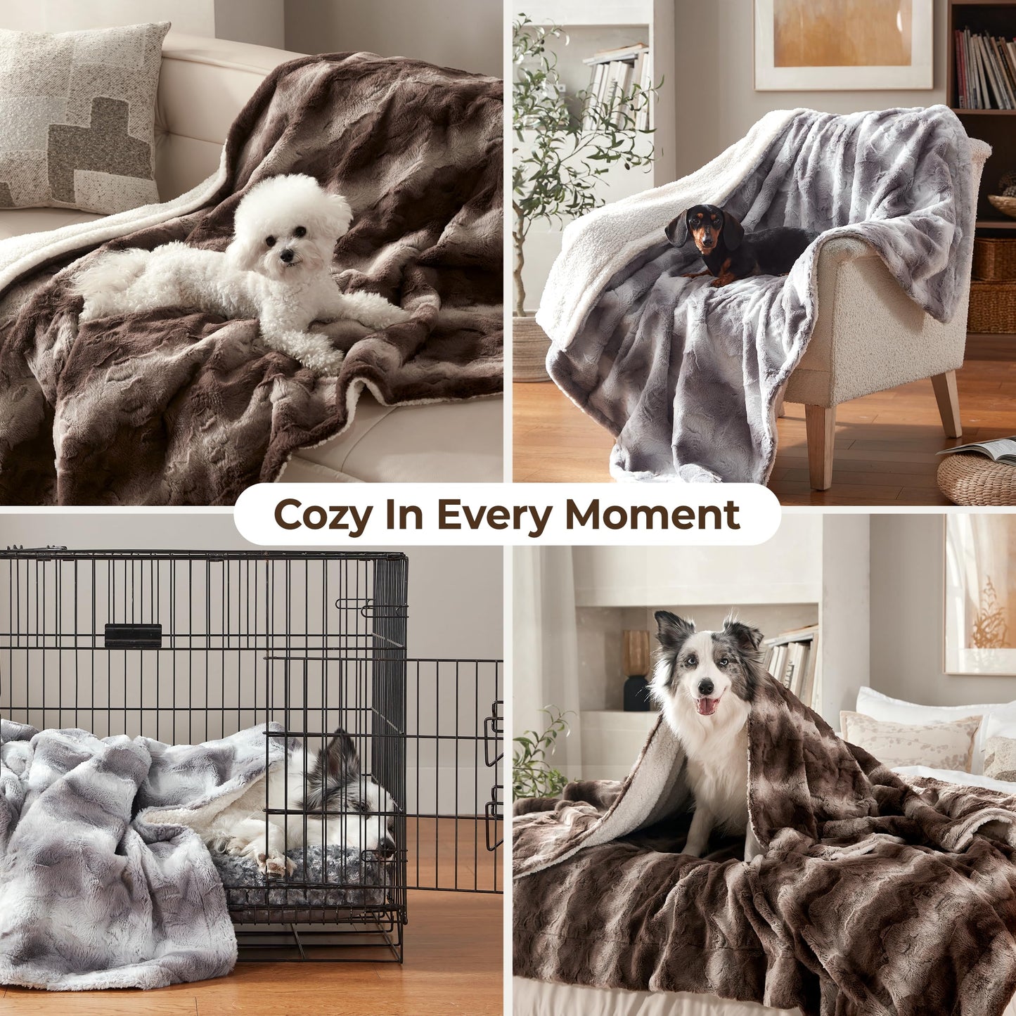 Warmrest Waterproof Dog Blanket for Large Dogs, Dual-Sided Comfort Pet Calming Blanket for Couches, Cozy Cat Blanket Fleece Washable, Reversible Throw Blanket for Furniture Protection, 50"x60", Brown