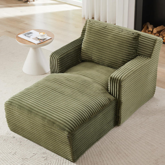 KEIKI 65.4" Indoor Single Chaise Sofa, Oversized Corduroy Lounge Chair for Bedroom & Reading Corner, No Assembly Comfy Sleeper Lounger with High Density Foam & Pocket Spring for Apartment Studio