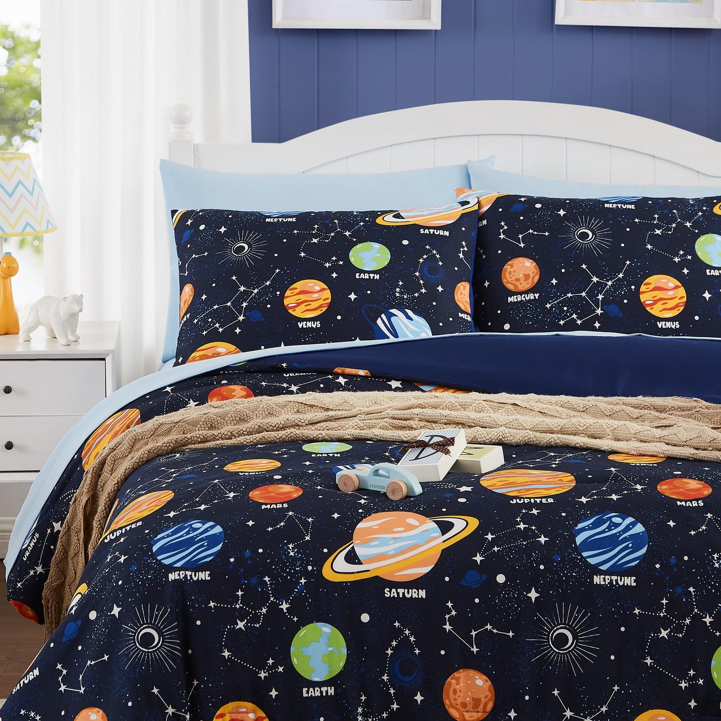 Twin Kids Comforter Set - 5 Pieces Twin Bedding Sets for Boys, Glow in The Dark Space Bed in A Bag with Sheets