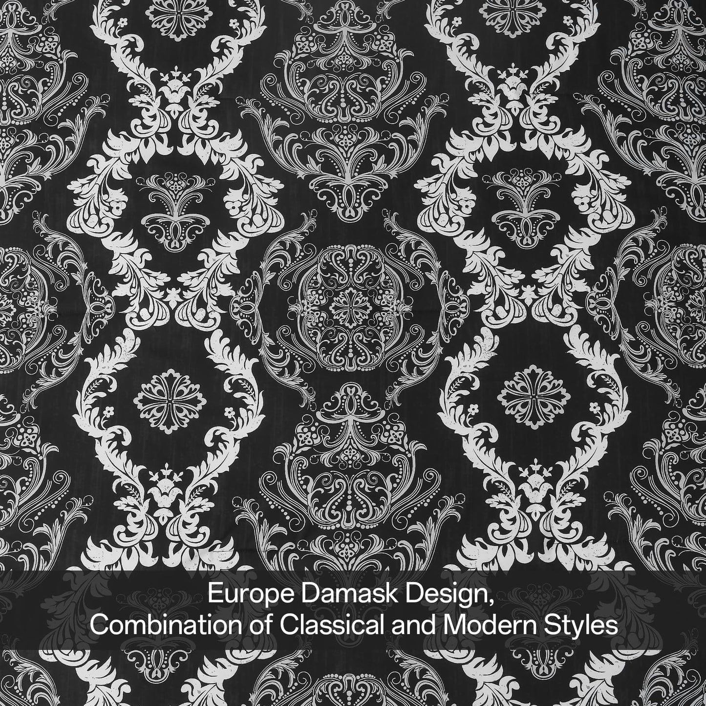 WONGS BEDDING 7 Pieces Comforter Set Queen Size, Black White Texture Bedding Set for All Season, Damask Soft and Breathable Bed in a Bag with Comforter, Flat Sheet, Fitted Sheet, Pillowcases & Shams