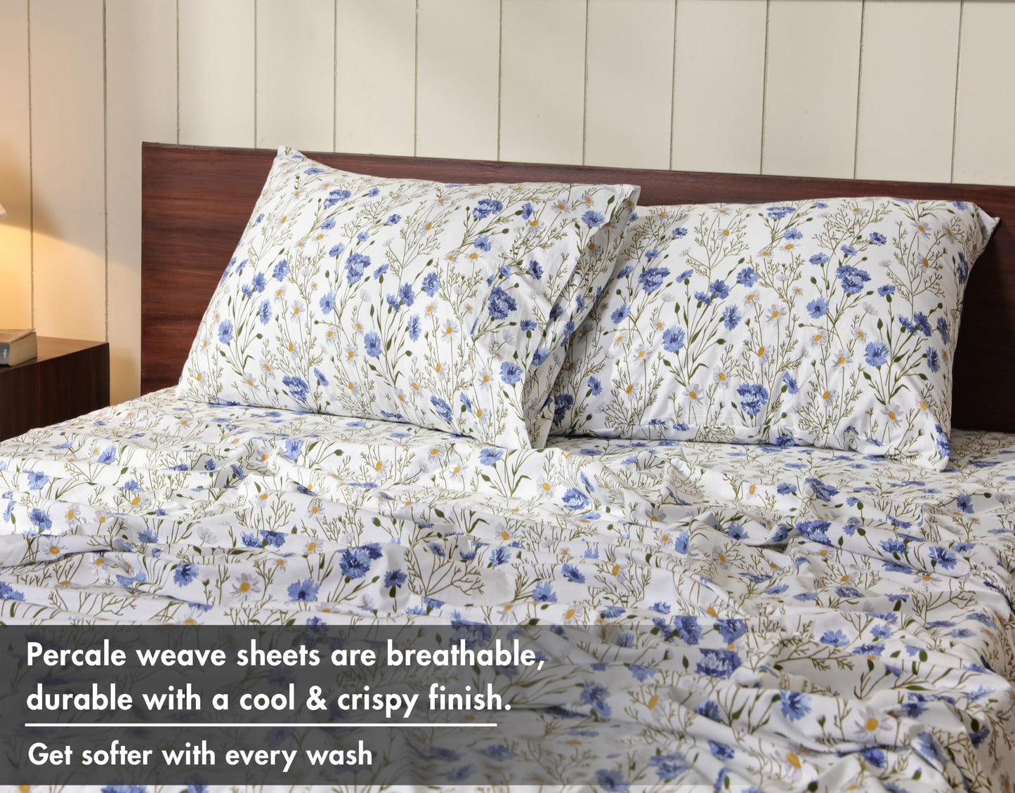 RUVANTI 100% Cotton Percale Sheets Full Size, Sweet Pea