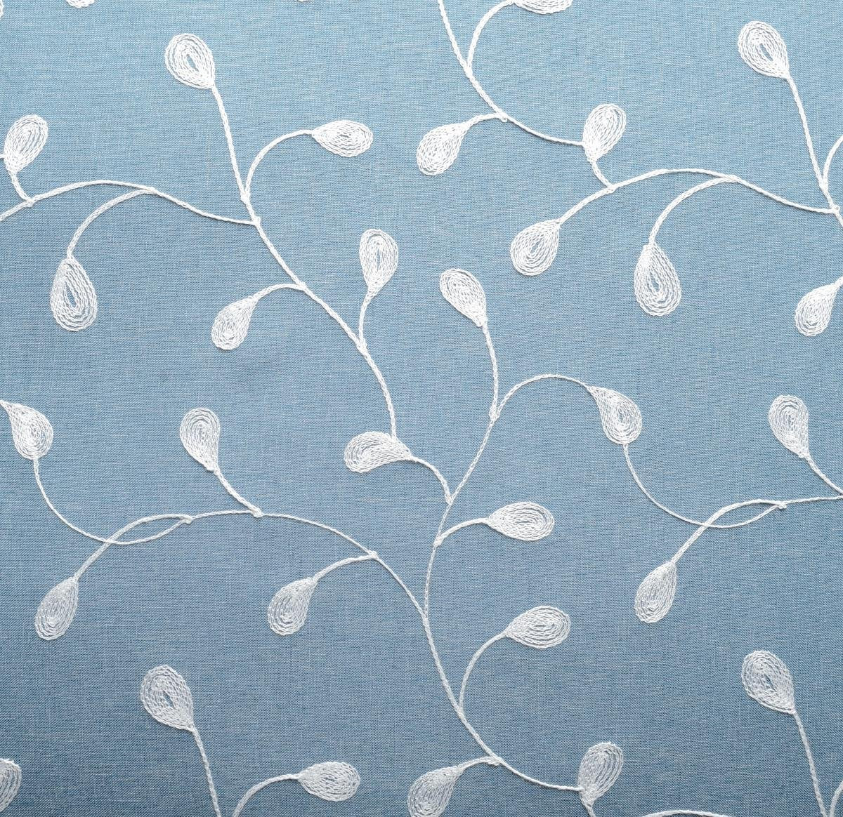 MIUCO Floral Embroidered Semi Sheer Curtains Faux Linen Grommet Window Curtain for Living Room 52 x 84 Inch 2 Panels, Dusty Blue