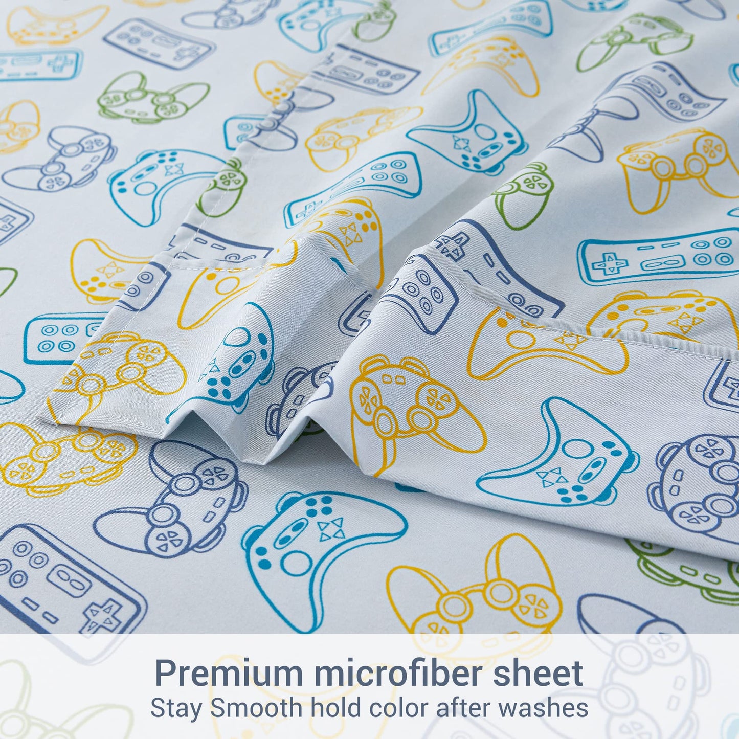 Viviland 3 Pieces Boys Grey Twin Sheet Set - Soft Microfiber Fitted Flat Sheets & Pillowcase - Game Player Paddle Printed Bedding Sets - for Kids & Toddlers