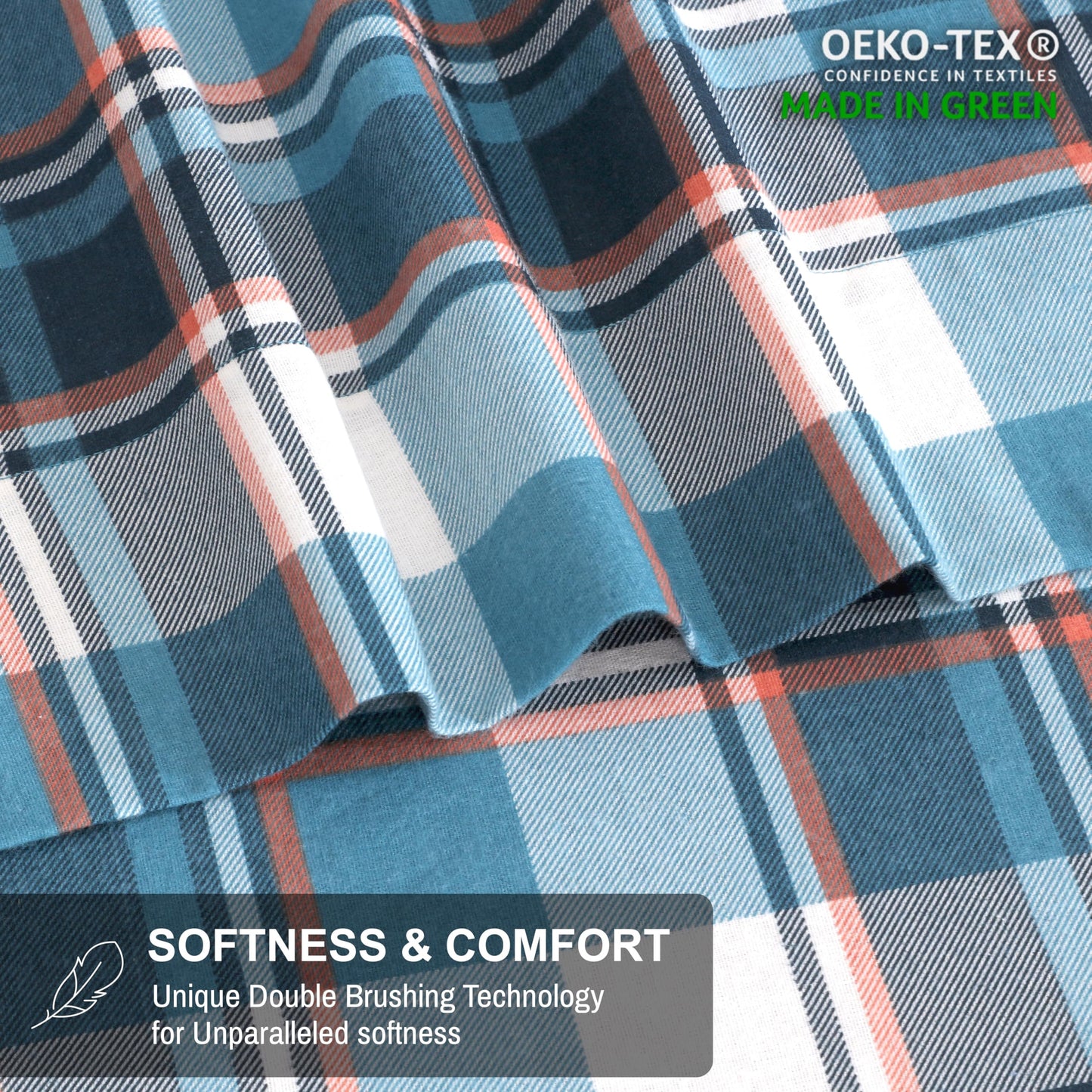 RUVANTI Flannel Sheets Queen Size 4 Pcs - 100% Cotton Double Brushed Bed Sheets, Deep Pockets 16 Inches Queen Sheet Set, All Seasons Breathable, Extra Soft & Comfy, Dynasty