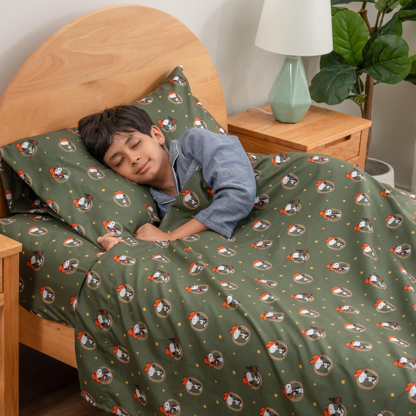 Berkshire Blanket Peanuts® Kids Sheet Set Full Size - 4 Pieces,Cute Character Snoopy Printed Soft Microfiber Bed Sheets,Snoopy Giddy Up Cowboy Sheets Moss