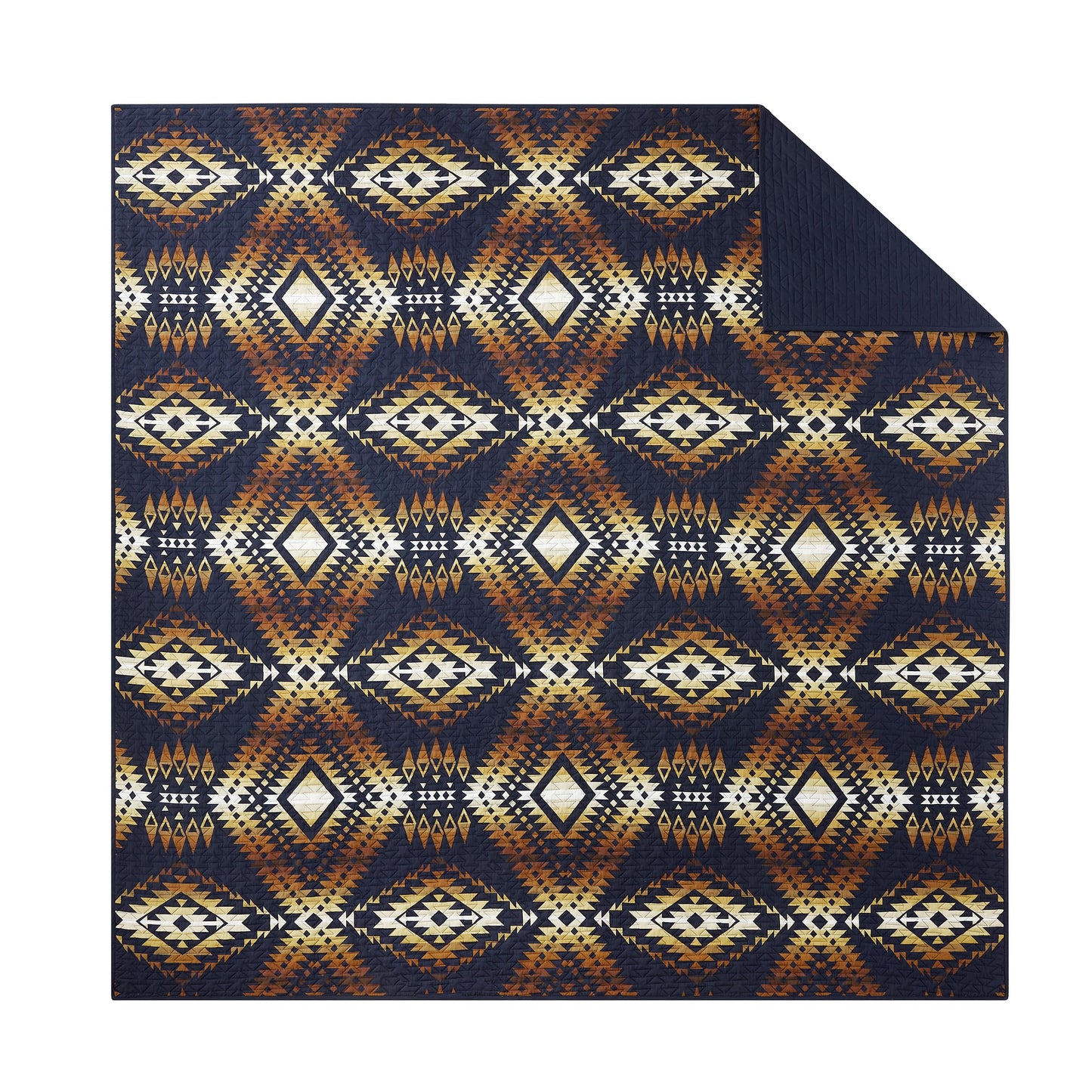 Pendleton Full/Queen Quilt Set – 100% Cotton 3 Piece Quilt Set with Shams, Soft Lightweight Bedding for Queen Size Bed, Navy Blue & Gold Comforter Alternative, Queen Bedding Set (Mission Trails)