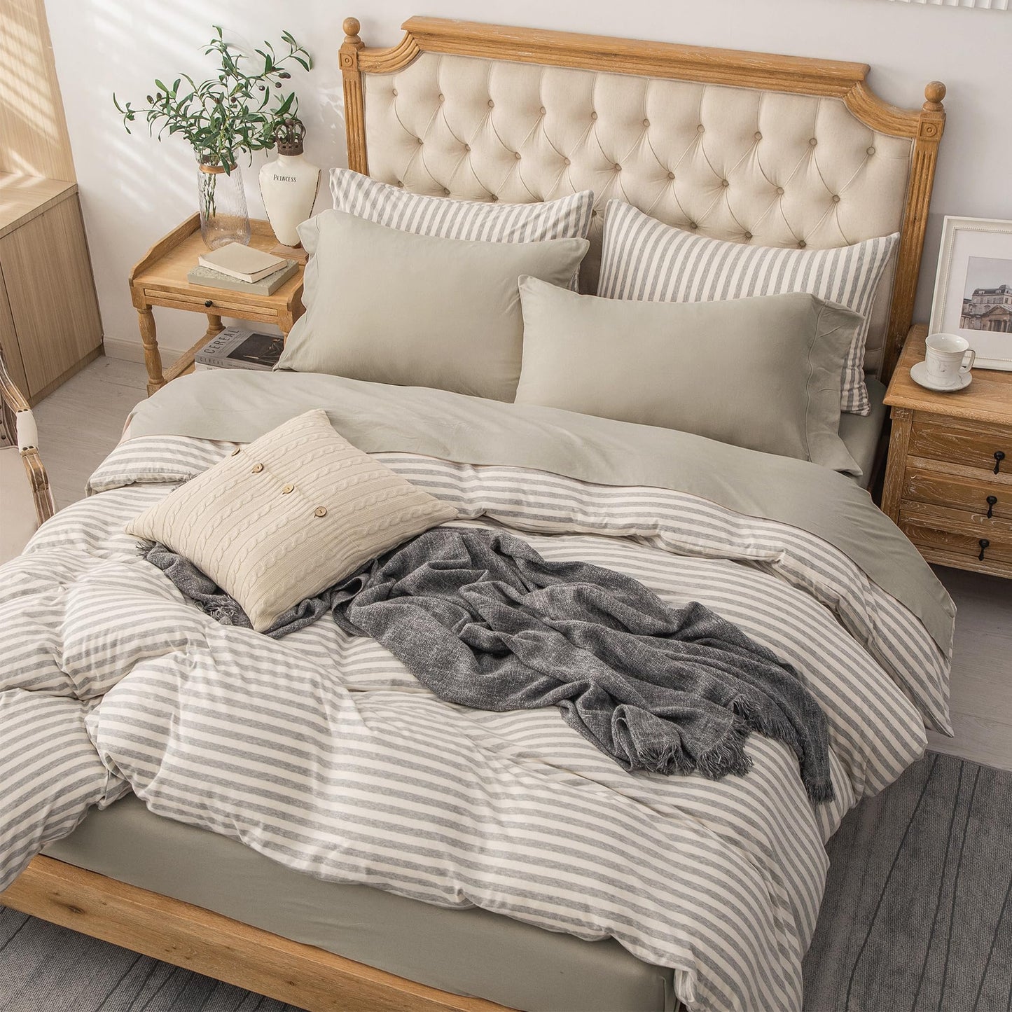 PURE ERA Jersey Knit 4pc Bed Sheet Set 100% T-Shirt Heather Cotton Super Soft Comfy Breathable Fits Mattress Up to 20" Extra Deep Pocket (Dark Beige,Queen)