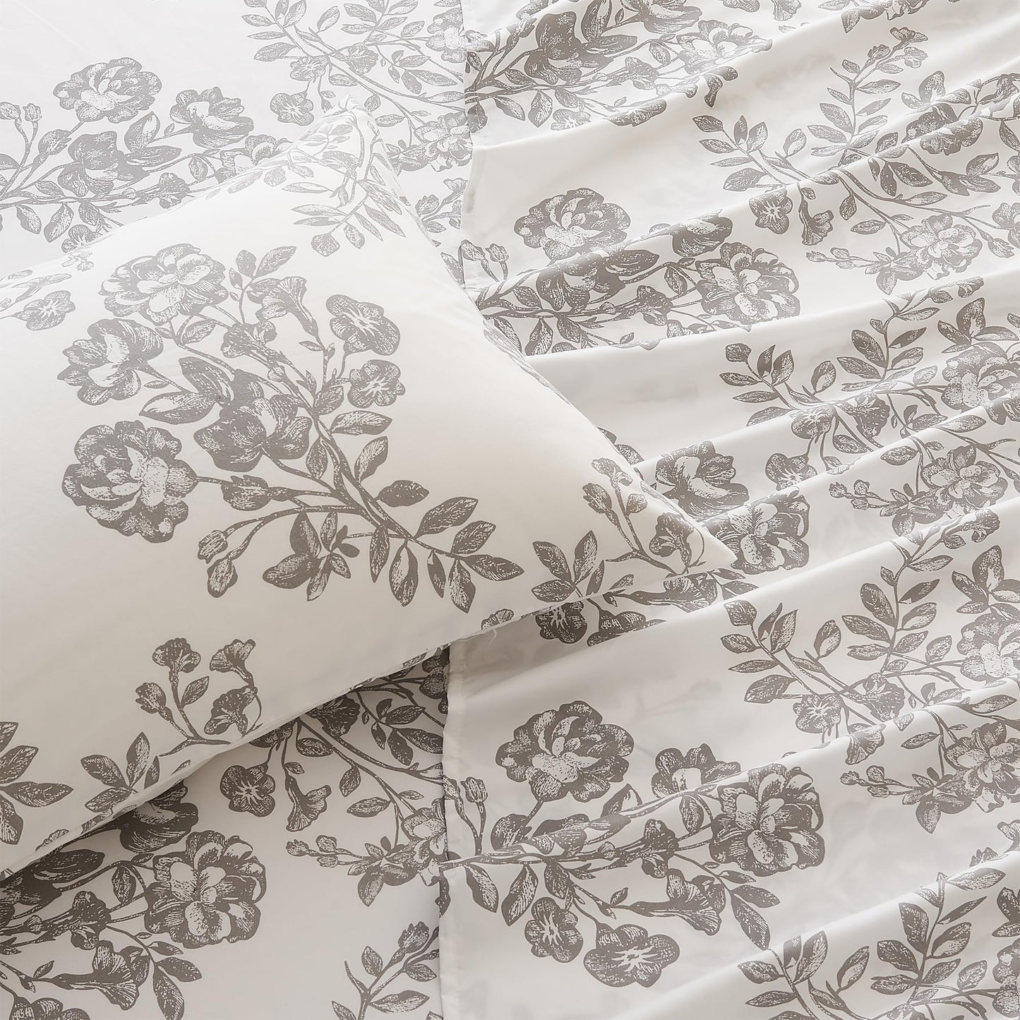 3-Piece Twin Printed Microfiber Sheet Set - Ultra-Soft, Brushed Bedding Sheets & Pillowcases - Wrinkle & Fade Resistant, All-Season Bed Sheets for Bed (Toile - Grey)