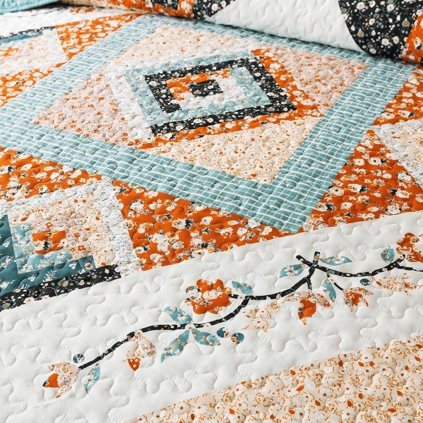 BEDIFANY Cotton King Size Quilt Sets, Lightweight King Quilt Bedding Set (98 x 106 inch) Garden Style Floral Bedspread King Size Coverlet Set for Bed Decorations - All Seasons, 3 Pieces