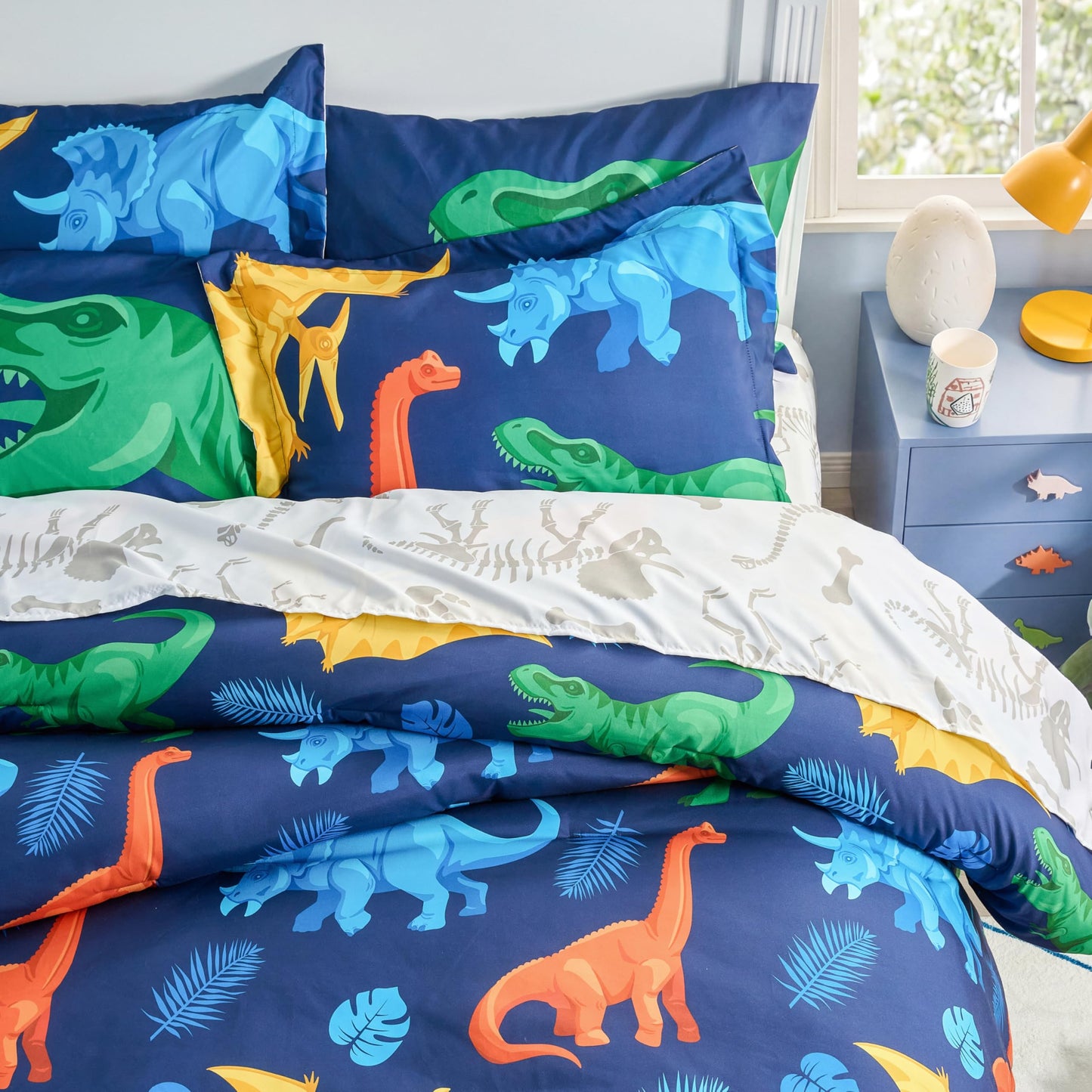 Joiedomi Kids Comforter Set Bedding Set for Boys Girls Super Soft Microfiber Bed in a Bag with Comforter Sheets Pillowcase Sham, Dark Blue Dinosaur, Full