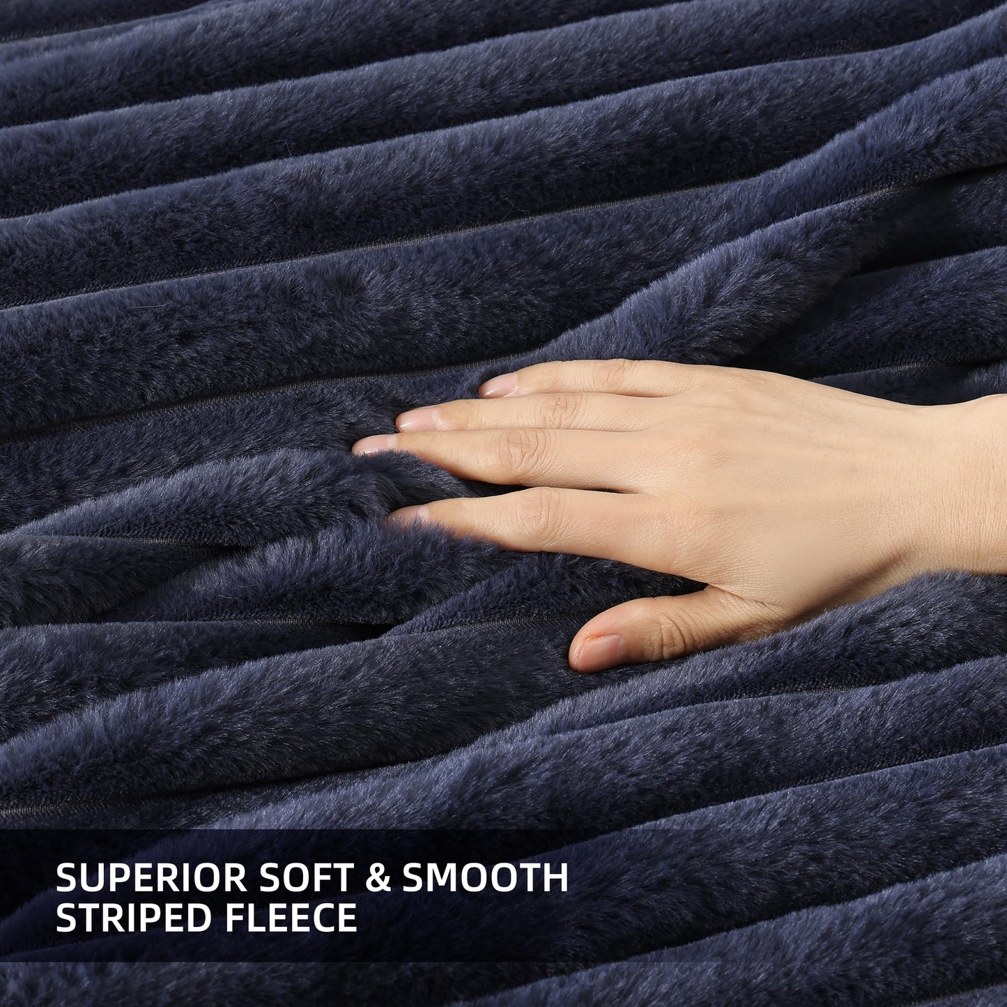 Smoofy Fluffy King Size Comforter Set 3 Pieces - Navy Blue Fleece Fluffy Comforter Set, Luxury Fuzzy King Bedding Set, Soft King Bed Set All Season, Heavy Faux Fur Comforter with 2 Pillow Cases