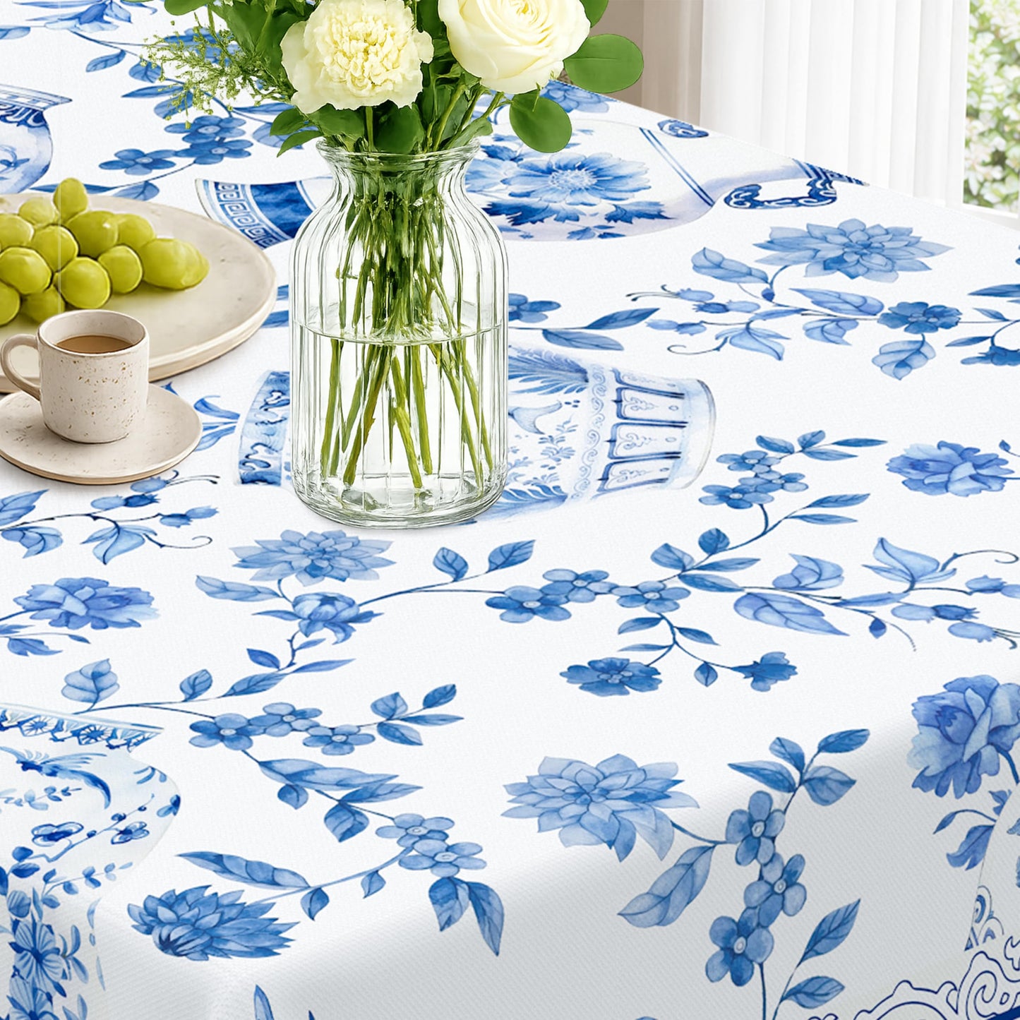 Viyeneyo Rectangle Tablecloth 60x102 Inch, French Blue Vase Table Cloth