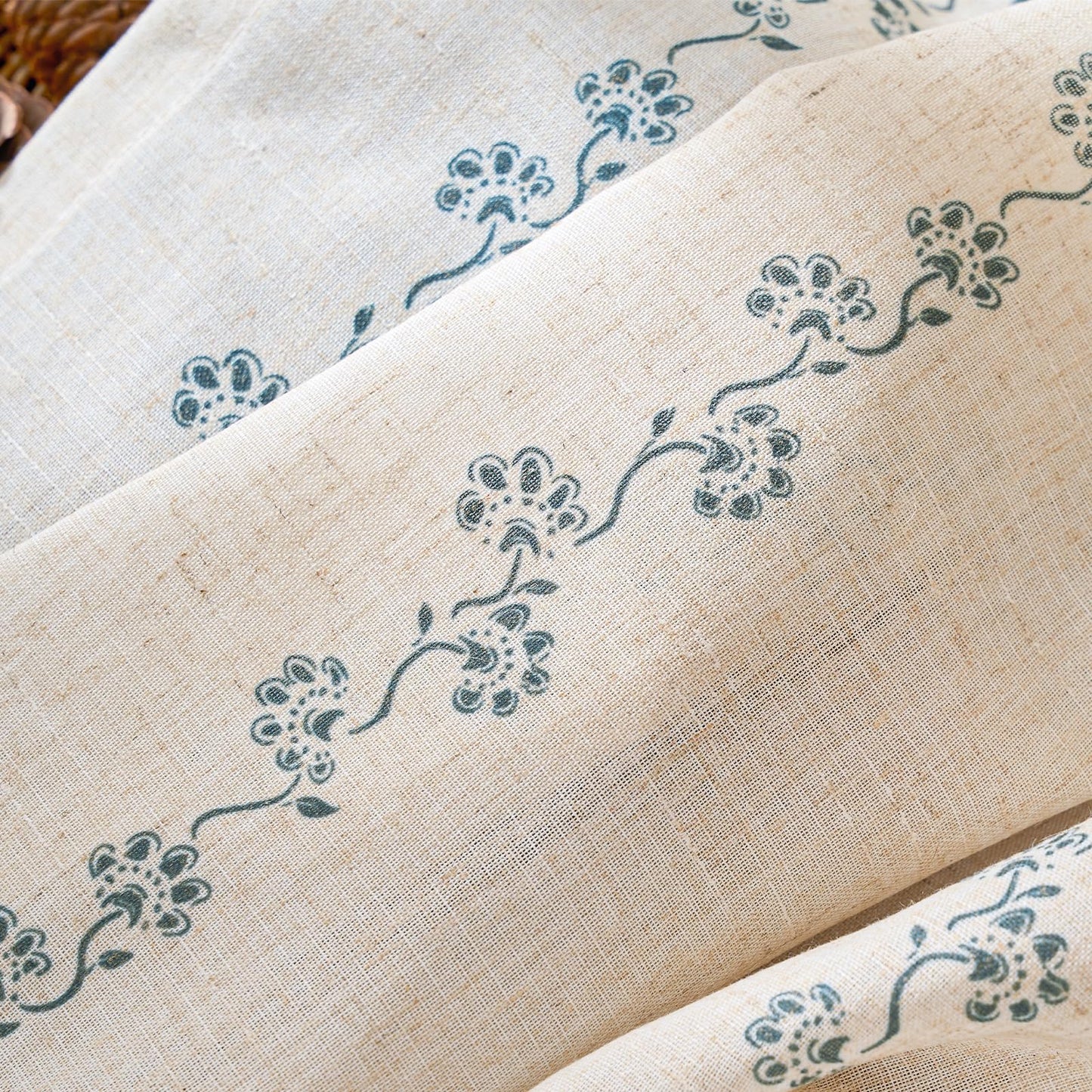 Lazzzy Cathy Blue Linen Floral Curtains 84 inches Long Semi Sheer Drapes 2 Panels for Living Room Bedroom Privacy Light Filtering Curtains Rod Pocket Back Tab 50"x84" Blue on Linen