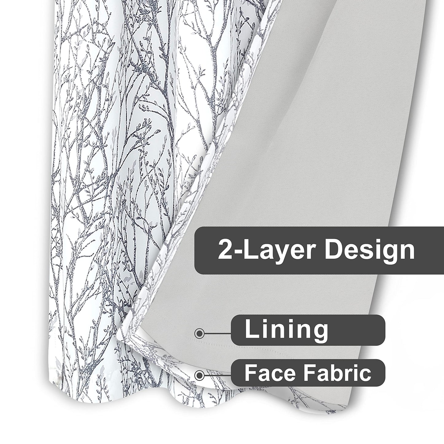 DriftAway Tree Branch Blackout Curtains Double Layer 54 Inches Long for Bedroom Printed Patterned Classic Thermal Insulated Summer Sound Lined Grommet Drapes for Living Room 2 Panels Gray/White