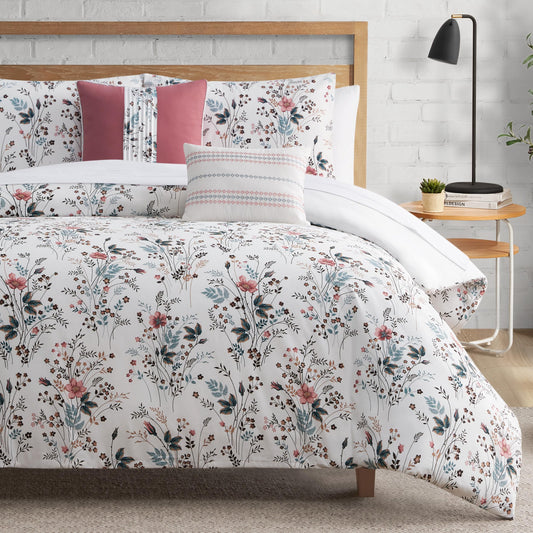 Lucky Brand Wildflower Beige Comforter Set with Pillows - Full/Queen Size - 5 Piece Luxurious Bedding Ensemble
