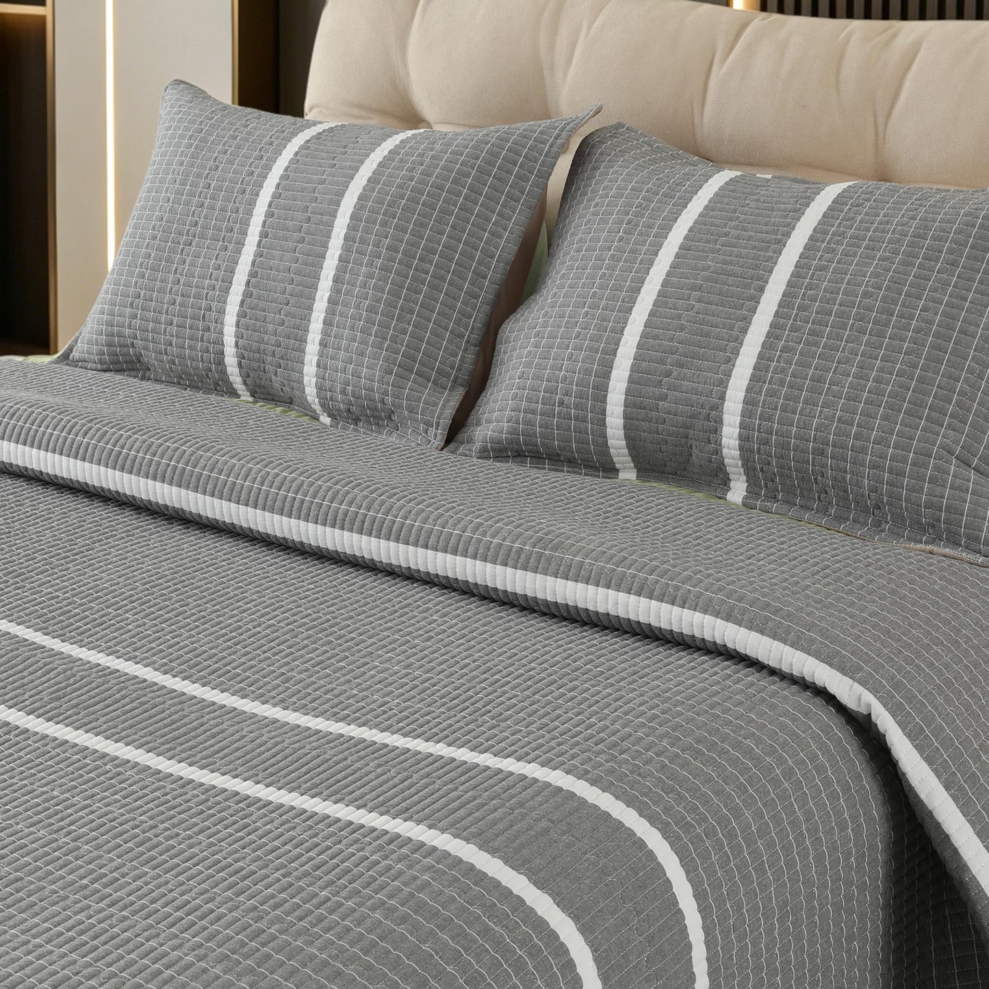 Yonvdns 3 Pieces 100% Cotton Quilt Set Twin Size,Hypoallergenic for Sensitive Skin,Lightweight All Season Coverlet Set, No Clumping After Wash,Anti-Static(Nordic Grey, 90"x78")