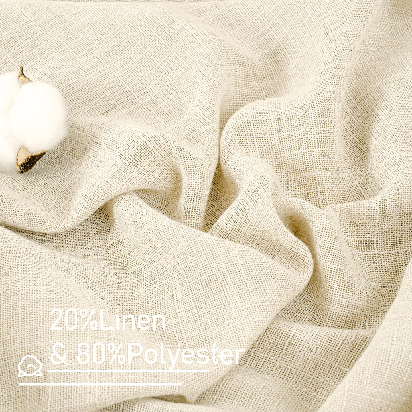 LAMIT Beige Linen Curtains 54 Inches Long for Bedroom, Semi Sheer Neutral Faux Linen Textured Window Light Filtering Panels with Bronze Grommet for Kitchen,2 Panels Set, 52 X 54 Inch