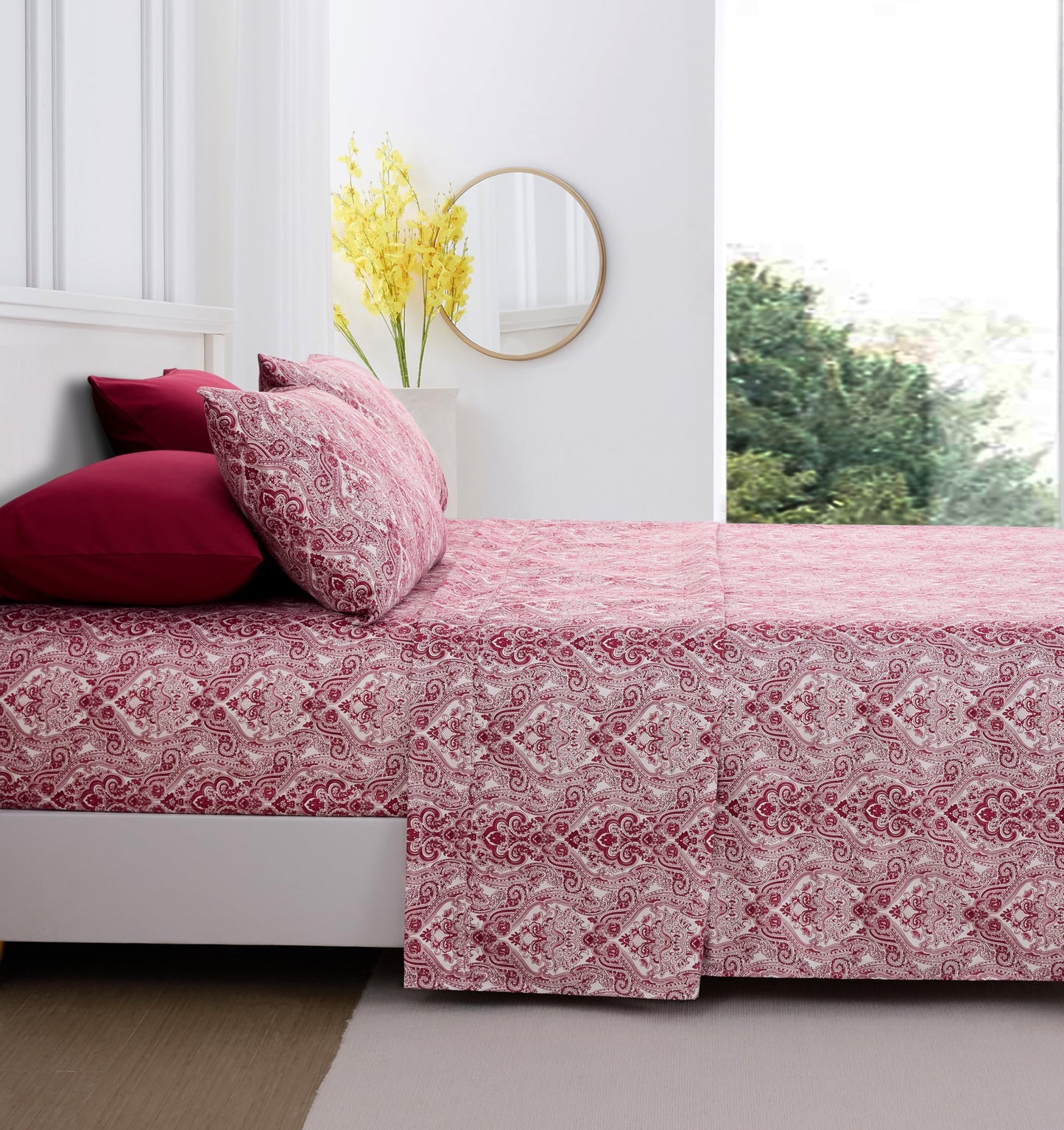 Spirit Linen Home 6-Piece Queen Size Bed Sheet Set - Deep Pocket, Paisley Print Design, Soft and Breathable Bed Sheets, Microfiber Material, Includes 1 Fitted, 1 Flat, 4 Pillowcases - Burgundy Paisley