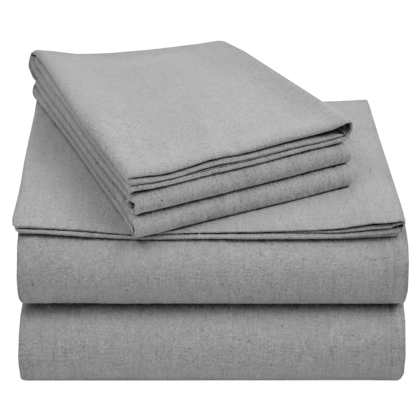 California Design Den Flannel Queen Bed Sheets Set - Made in Portugal, 4-Pc 100% Cotton Bedsheets Queen Size Bed Set, Thick, Velvet Soft, Triple-Brushed with Extra Deep Pockets - Heather Grey