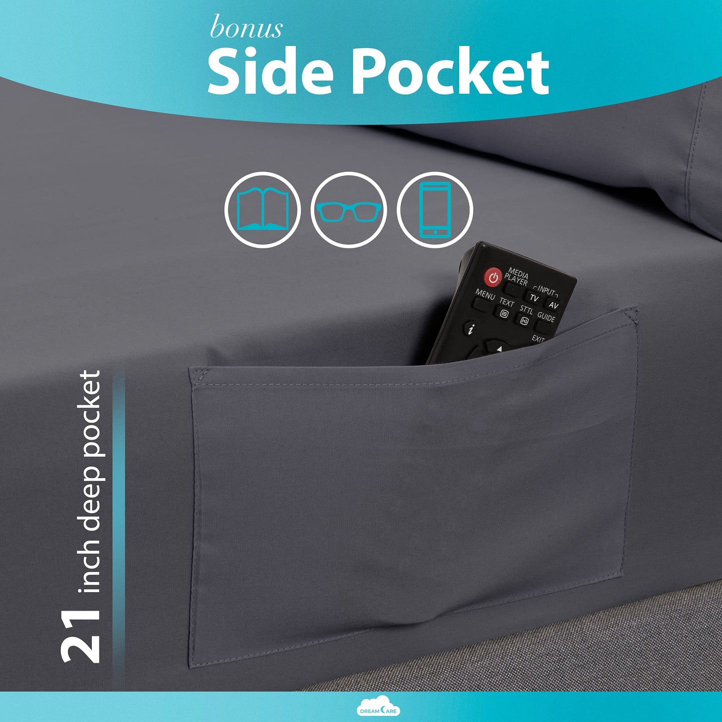 DREAMCARE King Fitted Sheet Only - Extra Deep Pocket Fitted Sheet - Fits up to 21 inch Mattress - Deep Pocket King Sheets - Hotel Luxury - Oeko-Tex Certified Sheets - (Grey)