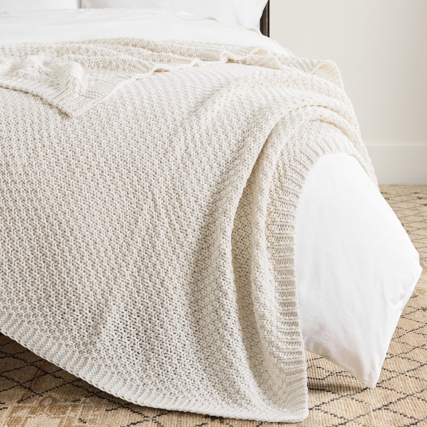 WDCOZY Chunky Cable Knit Throw Blanket Super Soft Warm Knitted Throw Blanket for Couch, Sofa, Chair, Bed Lightweight Breathable Cozy Comfortable Home Decorative Ivory Cream White 50x60 Inches