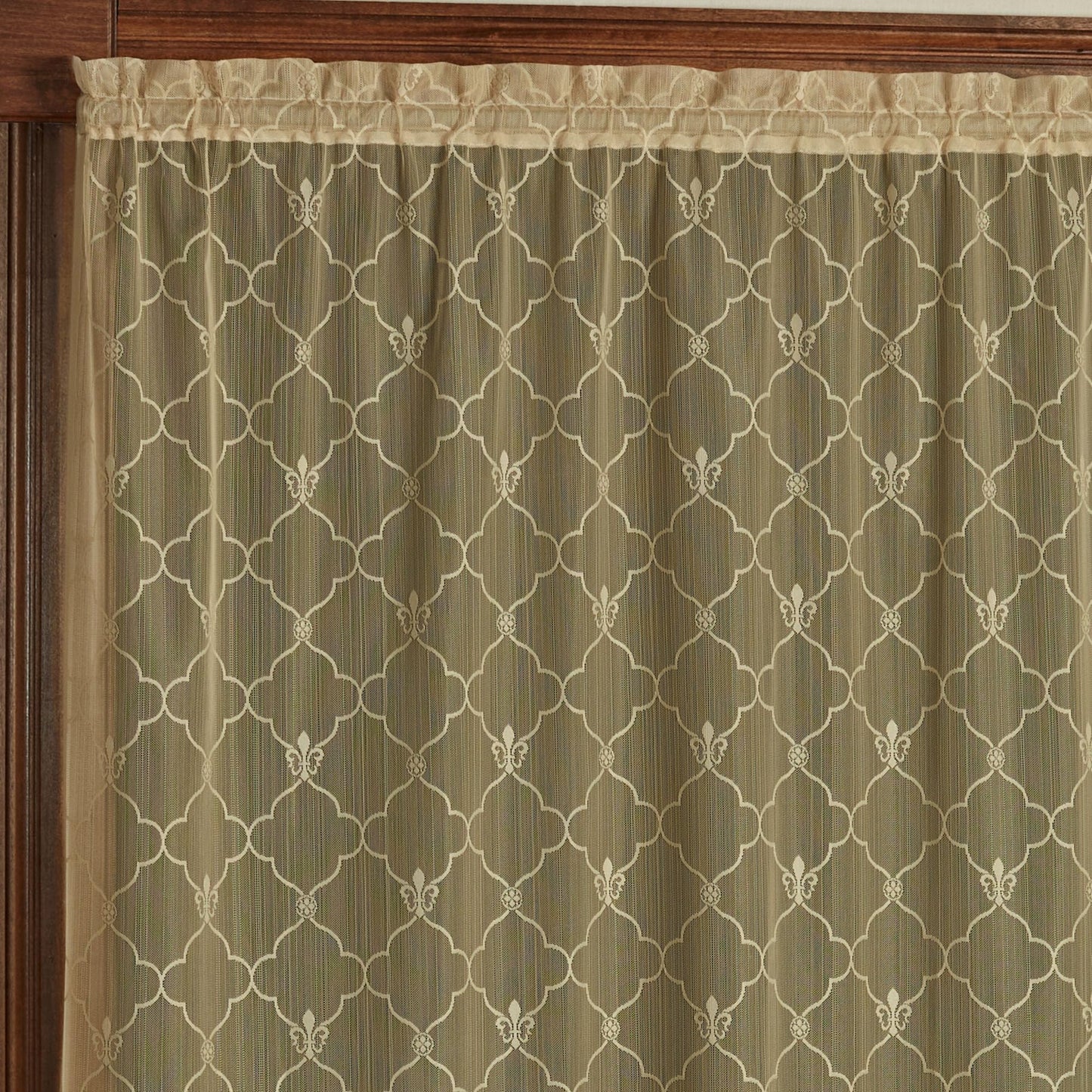 Touch of Class Victorian Fleur de Lis Lace Window Treatment Curtain Panel - Polyester - Antique Gold - European Style Panel for Bedroom Windows