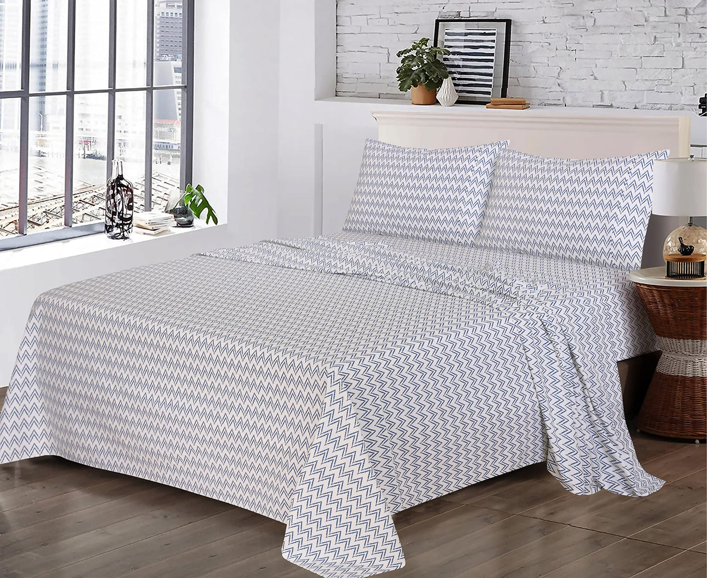RUVANTI 100% Cotton Percale Sheets Full Size, Chevron
