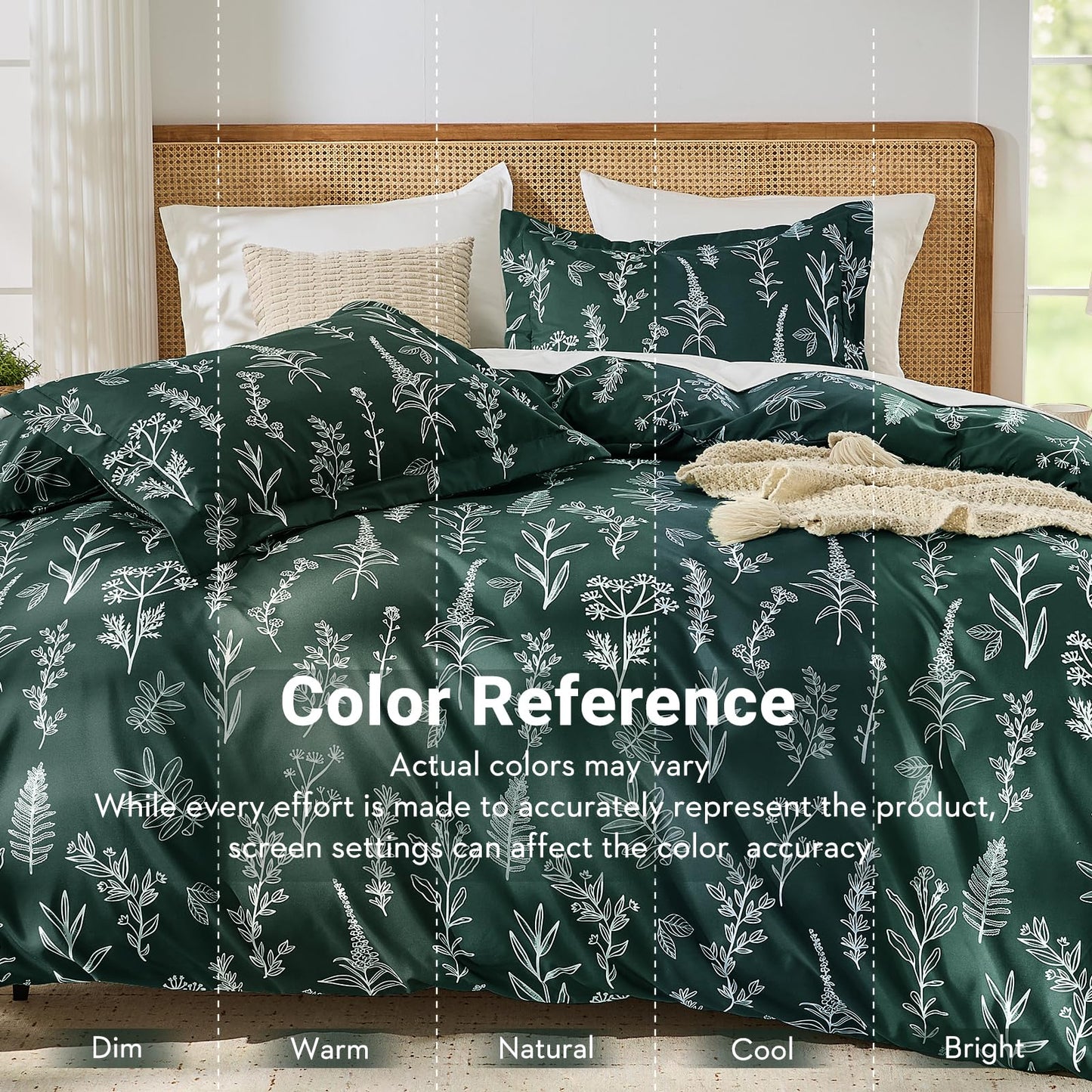 MUXHOMO Duvet Cover Queen Size, Reversible Floral Forest Green Duvet Cover Set with Zipper Closure, 3 Pieces Botanical Patterns Soft Microfiber Bedding Set with 4 Ties (90"x90", 2 Pillow Cases)