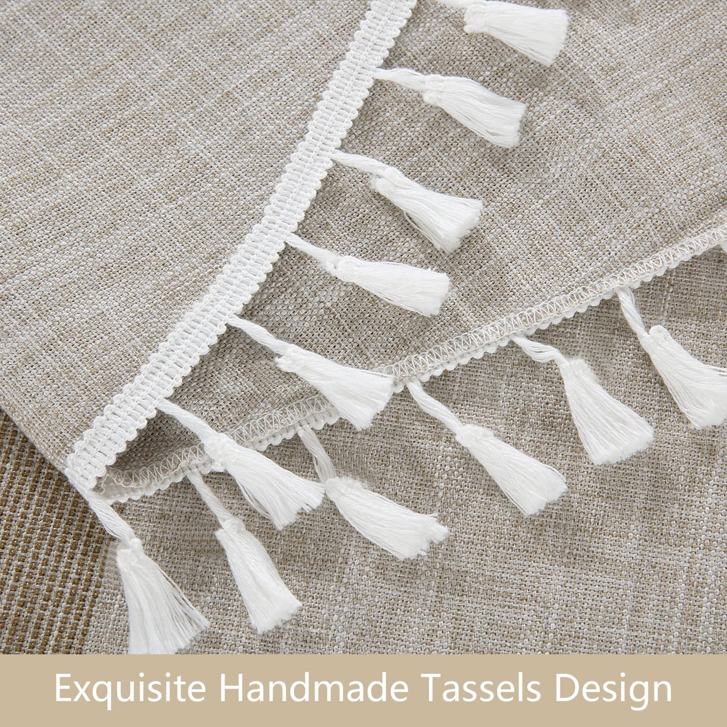 HOMBYS Solid Embroidery Oval Tablecloth with Tassels for Oval Table, 60 x 84 Inch Lace Dust-Proof Table Cover for Kitchen Dinning, Wrinkle Free Anti-Fading Tabletop Decoration