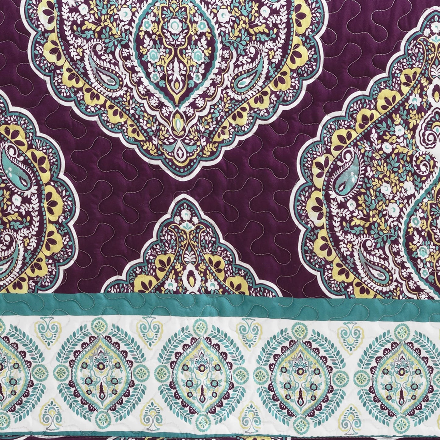 Lush Decor Harley Reversible King Queen Size 5 Piece Set Purple & Turquoise - Boho Bedding Set King Quilt - Purple Quilts - Boho Bedroom Decor