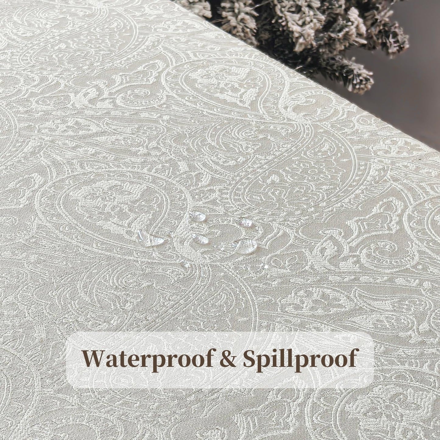 ZIWUROAD Jacquard Rectangle Tablecloth, Floral Design Thick Kitchen Dining Table Cloth, Waterproof Wrinkle Free Decorative Fabric Table Cover for Outdoor and Indoor, 84x60 Inch Milky White