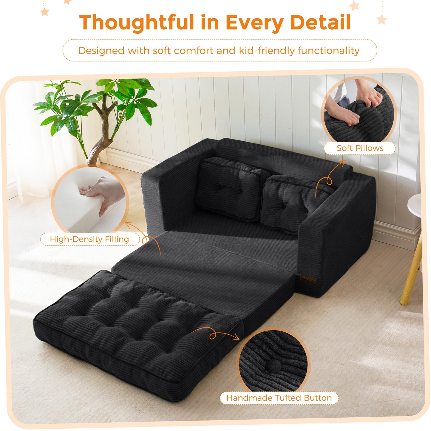 MAXYOYO Convertible Sofa Bed for Boys and Girls, Floor Kids Bean Bag Chair
