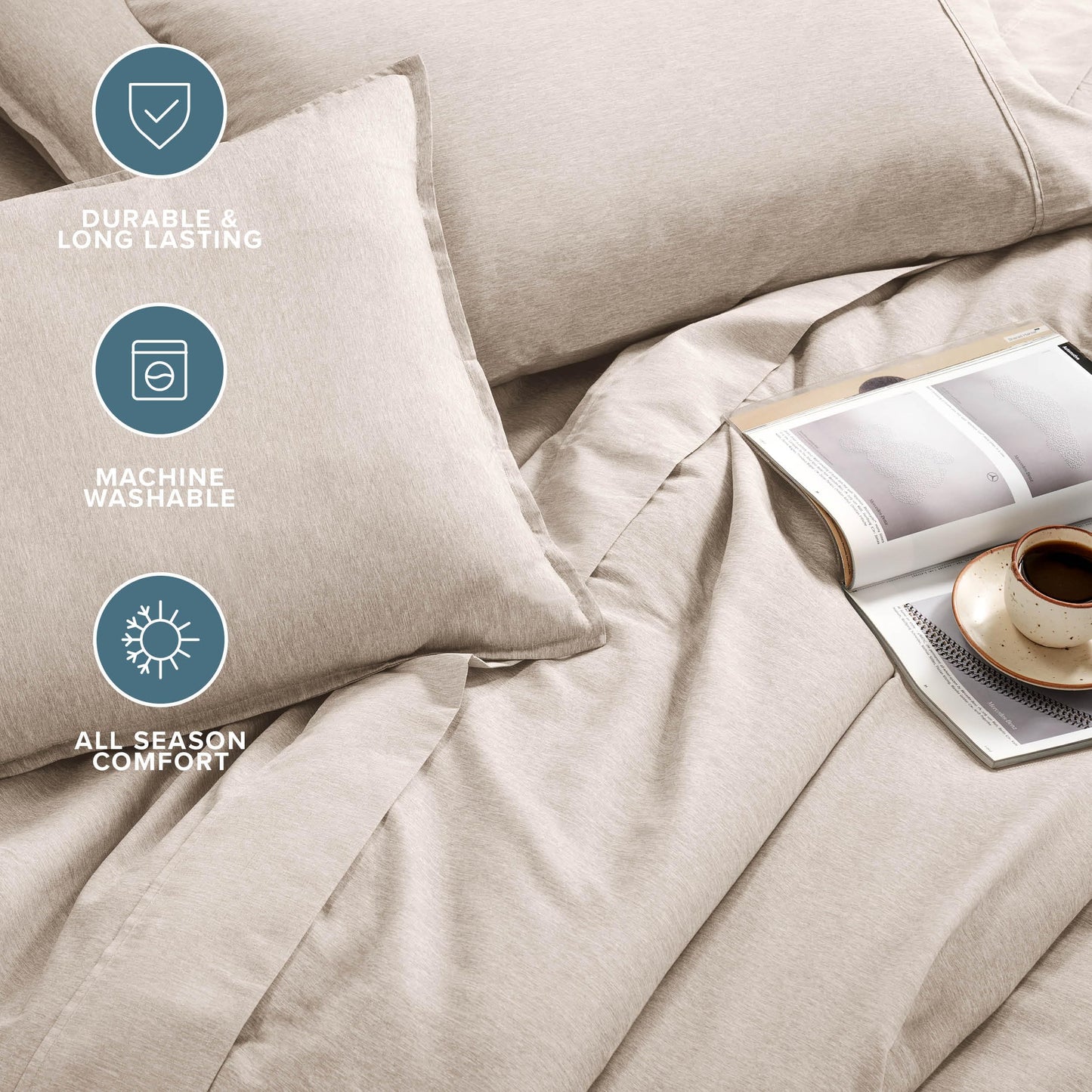 Bare Home Bed-in-A-Bag 7 Piece Comforter & Sheet Set - King - Goose Down Alternative - Ultra-Soft 1800 Premium Bedding Set - Cationic (King, Heathered Pebble)