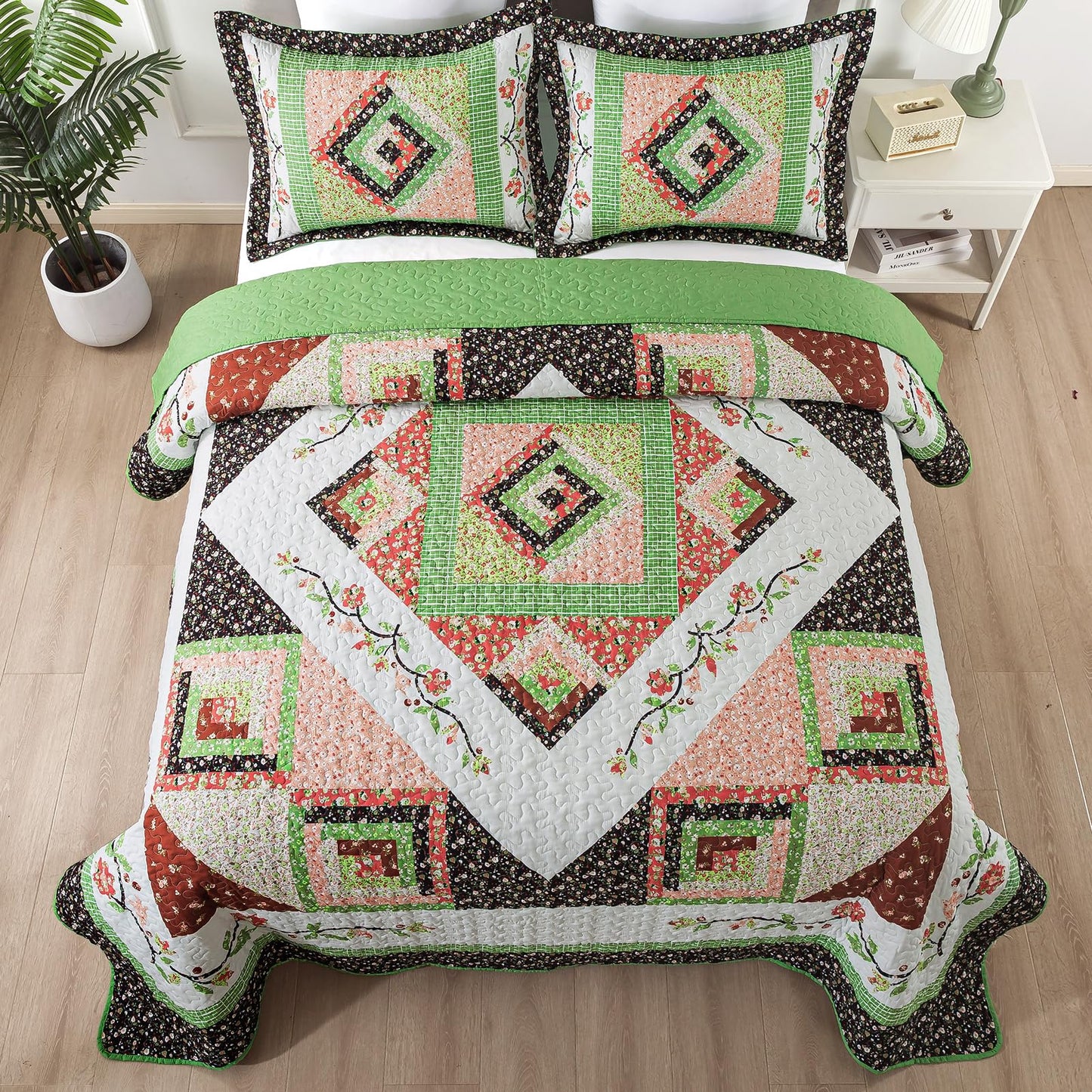 BEDIFANY King Size Comforter Set - Lightweight Cotton Filling Bedspread King Size (98 x 106 inch) - Comfortable Farmhouse Quilt Bedding Sets for Bed Decorations - All Seasons, 3 Pieces