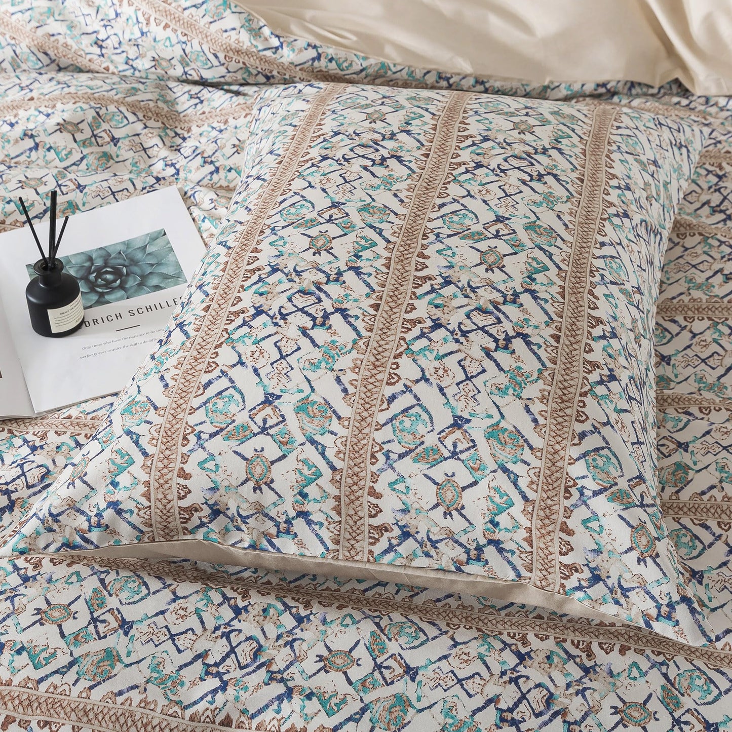HoneiLife Retro Duvet Cover King - 100% Cotton Comforter Cover, Soft & Breathable Bed Linen Sets for King Bed