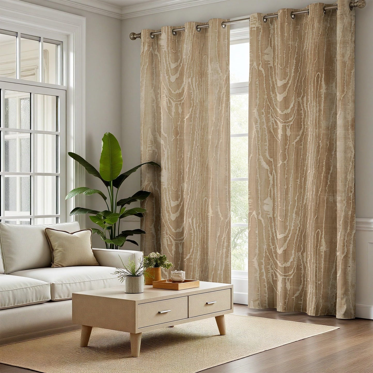 Contemporary Curtains, Neutral Distressed Curtains 84 Inch Length, Abstract Wood Grain Blackout Curtain, Modern Brown Drapes for Living Room, Bedroom, Room Darkening Grommet Curtain 2 Panel Set