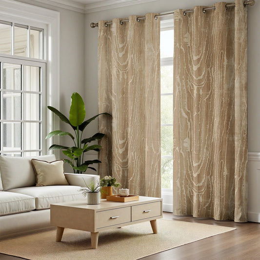 Contemporary Curtains, Neutral Distressed Curtains 84 Inch Length, Abstract Wood Grain Blackout Curtain, Modern Brown Drapes for Living Room, Bedroom, Room Darkening Grommet Curtain 2 Panel Set