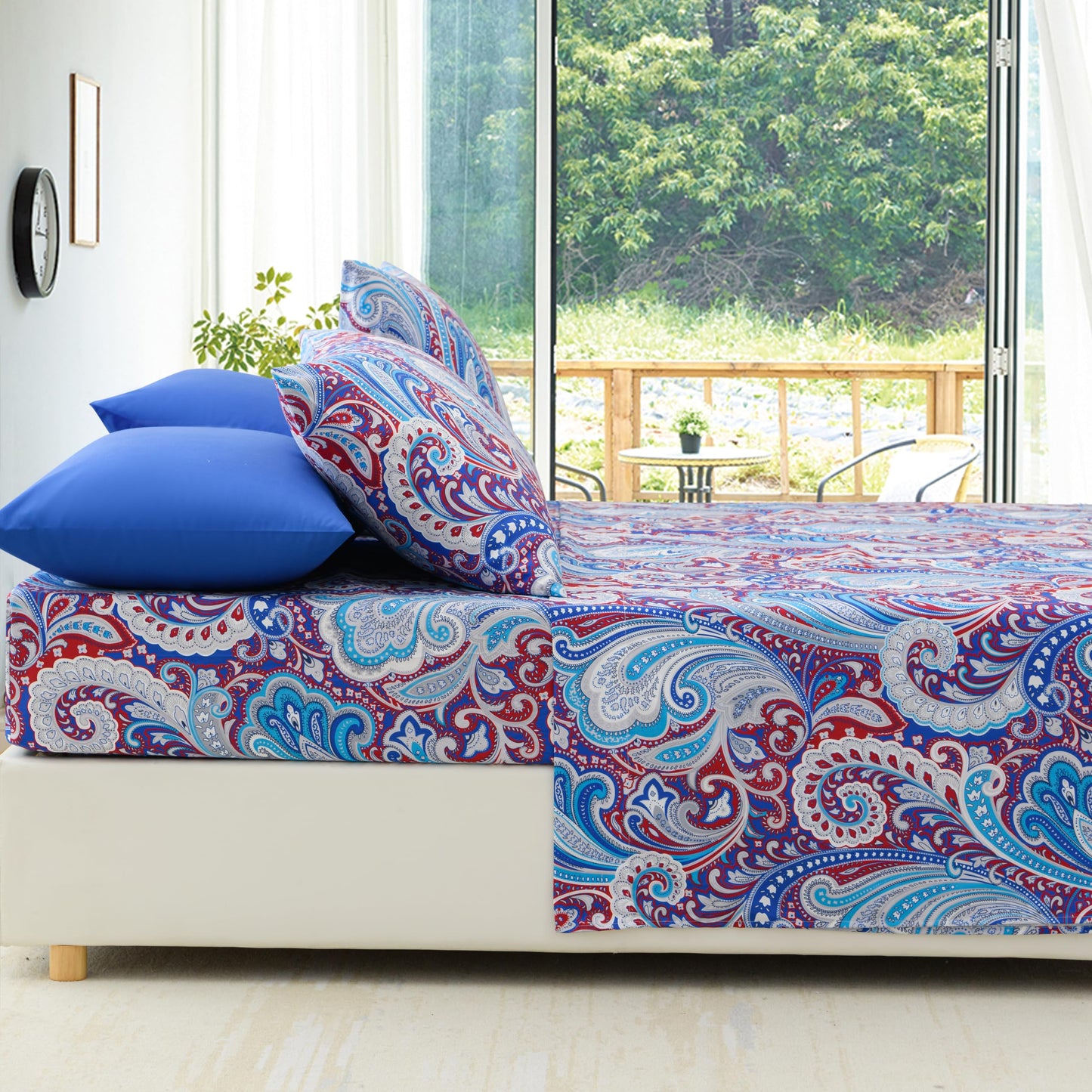 Spirit Linen home 6-Piece King Size Bed Sheet Set - Deep Pocket, Medallion Print, Soft and Breathable Bed Sheets, Microfiber Material, Includes 1 Fitted, 1 Flat, 4 Pillowcases - Navy Medallion Design