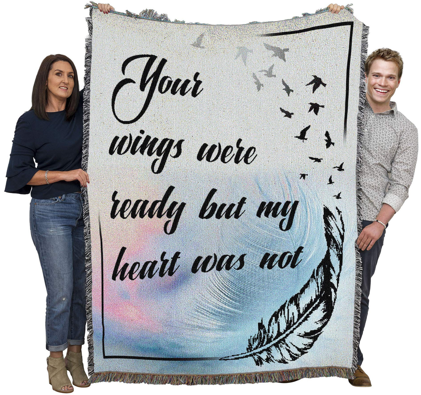 Pure Country Weavers Your Wings were Ready But My Heart was Not Blanket - Sympathy Bereavement Gift Tapestry Throw Woven from Cotton - Made in the USA (72x54)