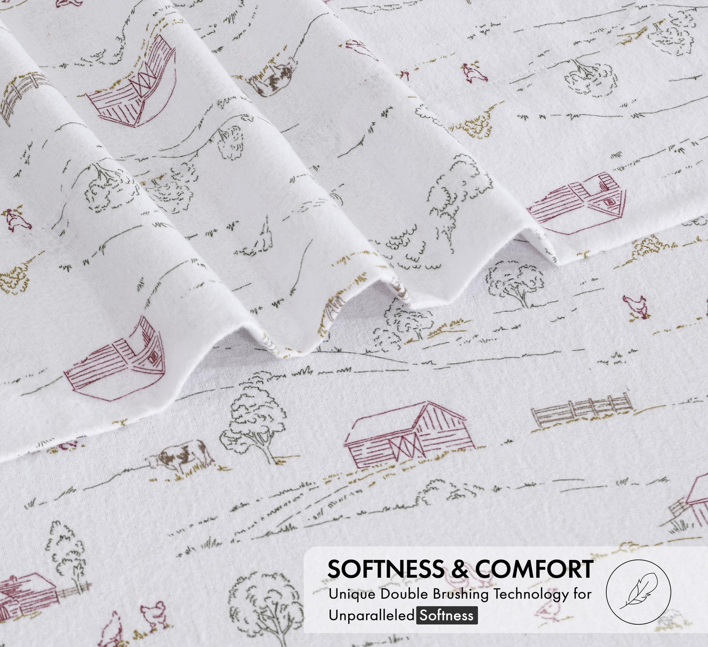 RUVANTI Flannel Sheets Queen Size - 100% Cotton Double Brushed Bed Sheets, Deep Pockets 16 Inches Queen Sheet Set, All Seasons Breathable & Extra Soft - Warm & Cozy, 4 Piece, Rustic Homestead