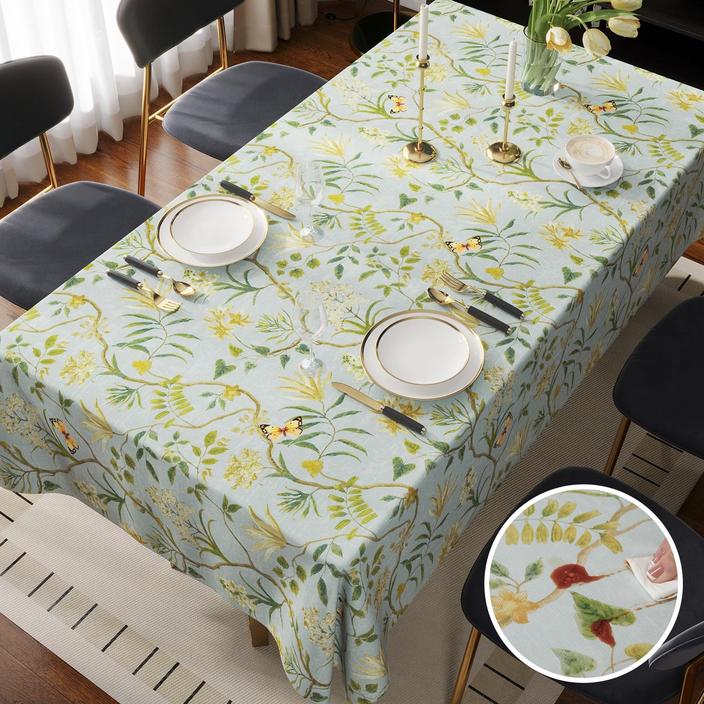 HOMOHEINI Rectangle Table Cloth,100% Waterproof Tablecloth Oil Proof Spill Proof Vinyl Table Cloth, Wipe Clean Plastic Table Cover for Dining, Camping, Indoor and Outdoor 52" x 70",Leaves