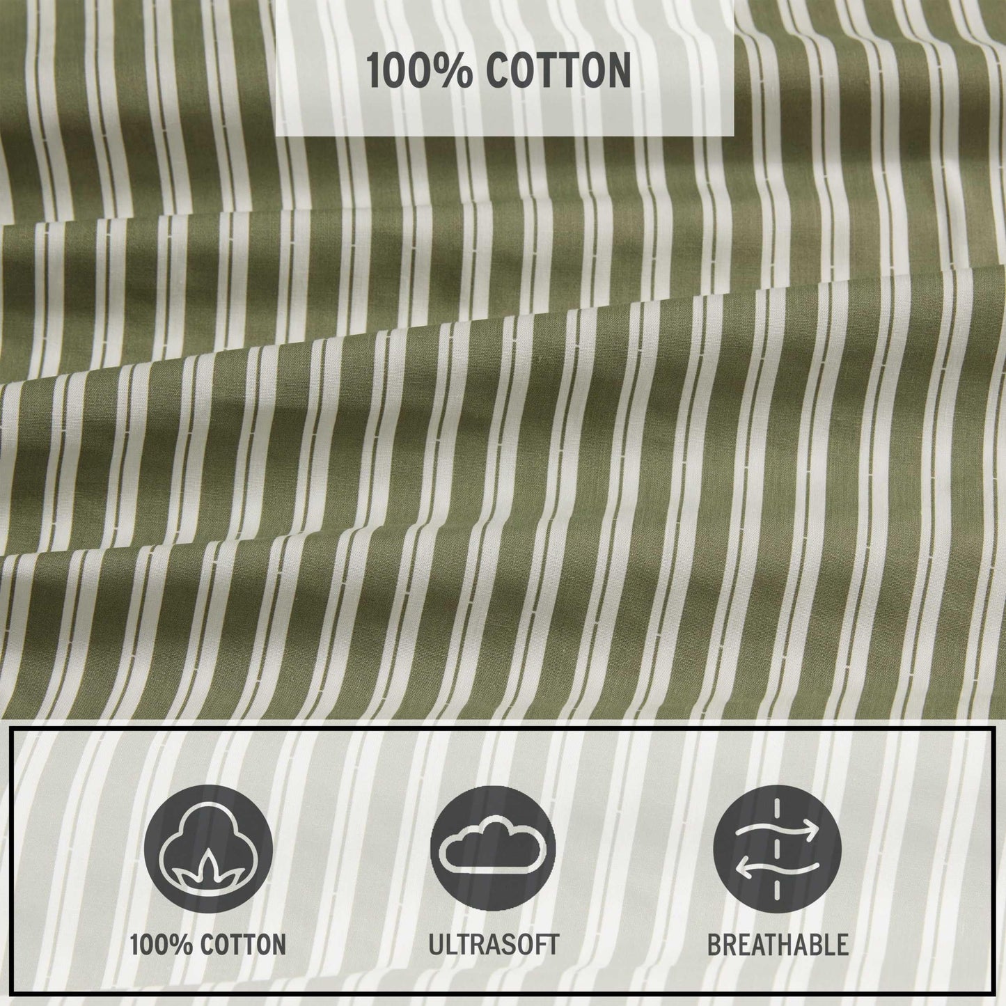 Eddie Bauer - Twin Size Sheet Set, Cotton Percale Bedding with Deep Pocket Fitted Sheet, Bed Sheets with Matching Pillowcase, Alpha Stripe Green
