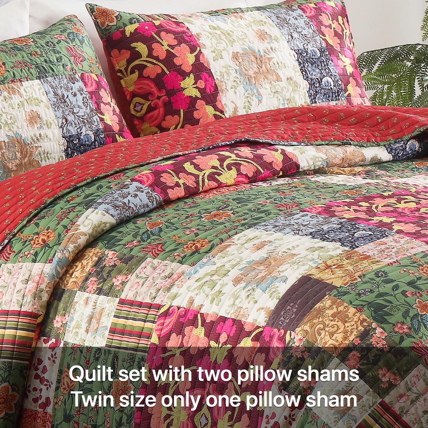 TEXSTEAD Queen Quilt Set for Bed - Patchwork Quilts Queen Size, Comforter Coverlet Bedspread Reversible 90"x90" with 2 Pillow Shams