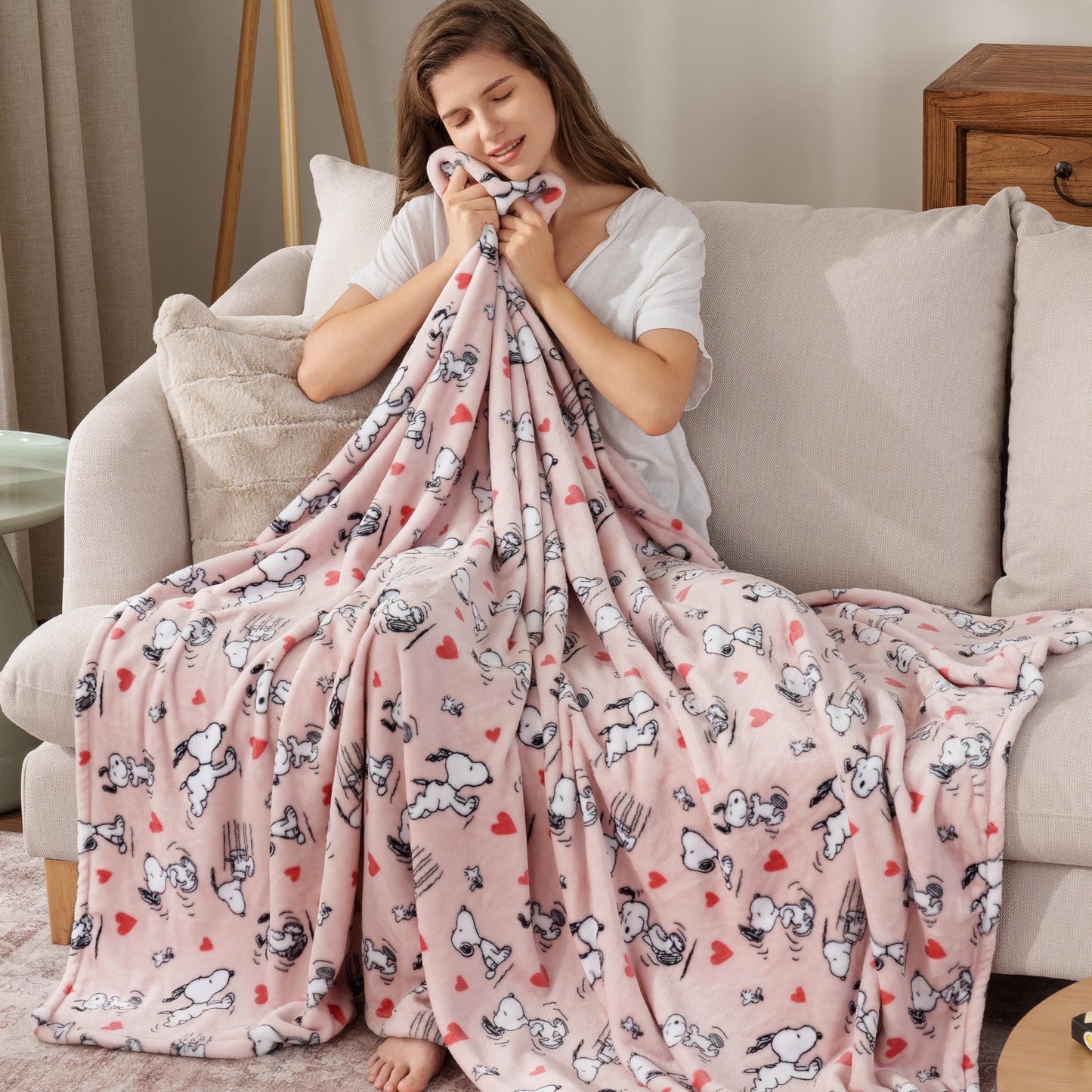 Berkshire Blanket Peanuts® VelvetLoft® Cute Character Snoopy Plush Throw Blanket,Peanuts Poses and Hearts Blush,Throw 55 in x 70 in (Official Peanuts® Product)