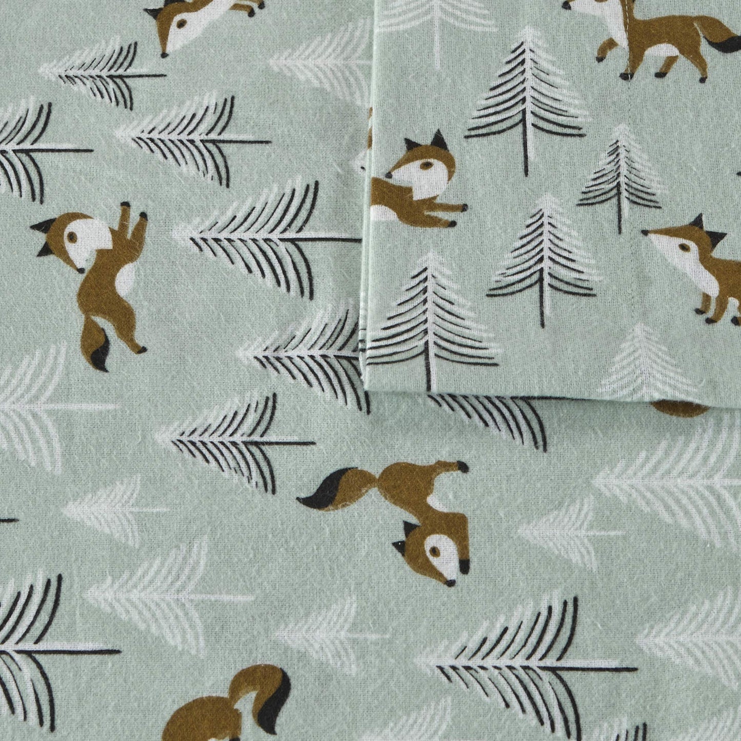 Intelligent Design Cozy Soft 100% Cotton Flannel Print Animals Stars Cute Warm, Ultra Soft Cold Weather Sheet Set Bedding, Full, Seafoam Foxes 4 Piece