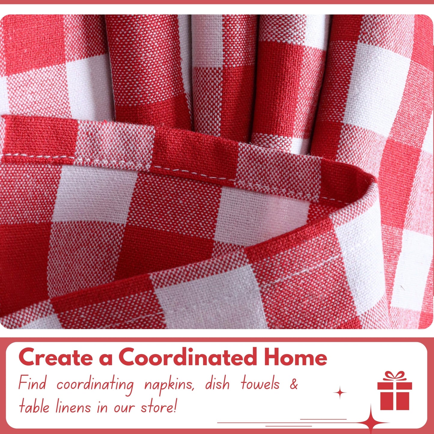 Native Fab Red Buffalo Plaid Window Curtain Set, 3 Piece Cotton Tier and Valance, 2 Tiers 26x36 Inch and Valance 54x18 Inch, Rod Pocket Curtains for Kitchen, Dining, Living Room, Red White