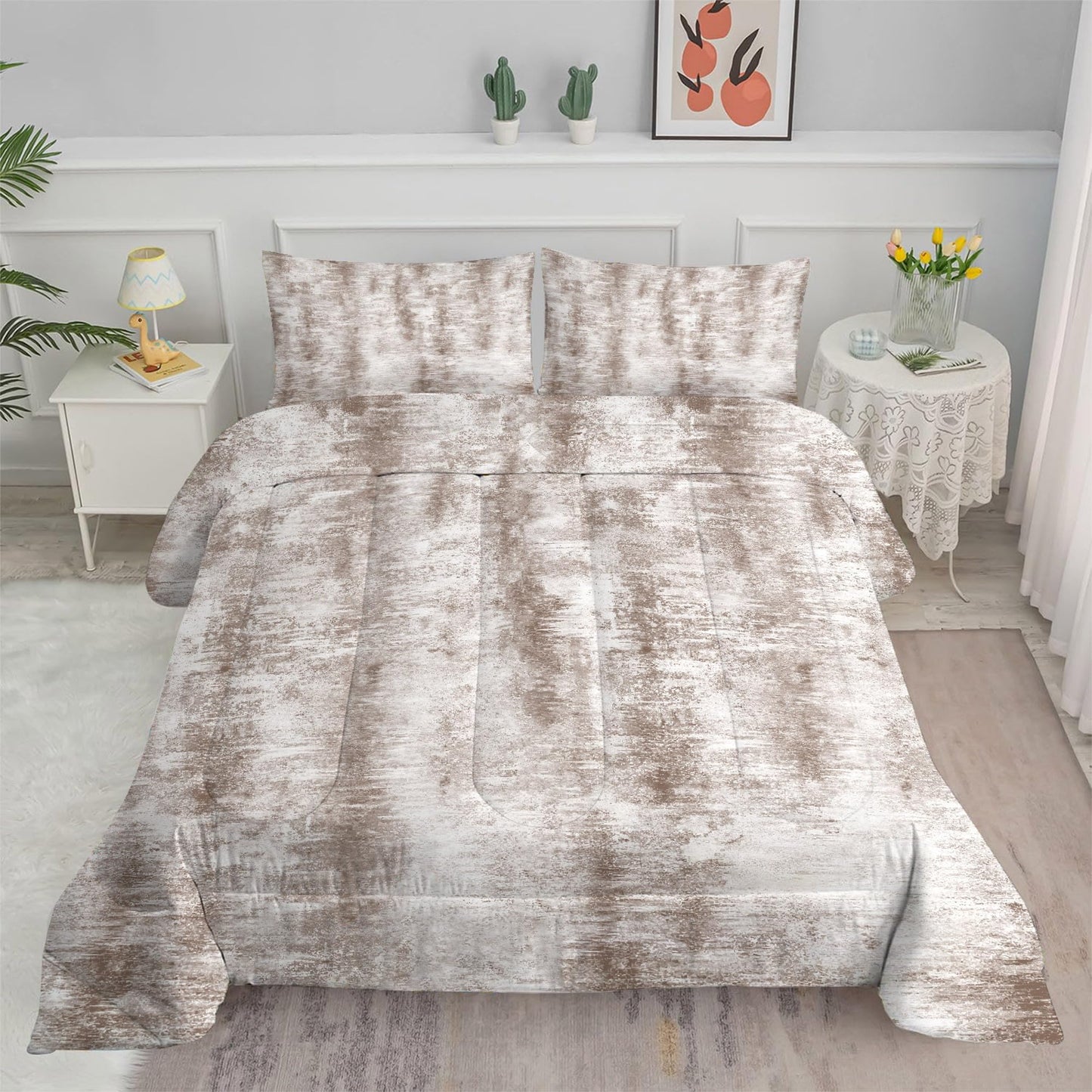 EDGZKO Brown Abstract Bedding Set King Size Taupe Tie Dye Comforter Set Luxury Neutral Modern Soft Lightweight Quilt Bed Sets for Teens Adults Room Decor, 1 Comforter 2 Pillowcases