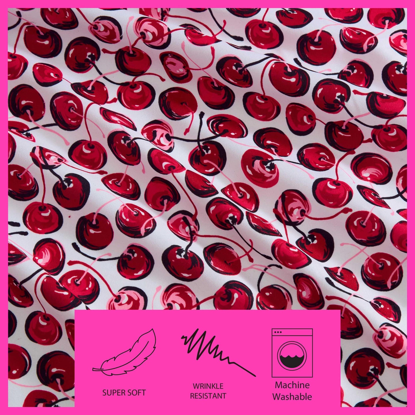 Betsey Johnson - Queen Size Sheet Set, Soft Printed Microfiber Bedding with Deep Pocket Fitted Sheet, Bed Sheets with Matching Pillowcases, Pop Art Cherry Red