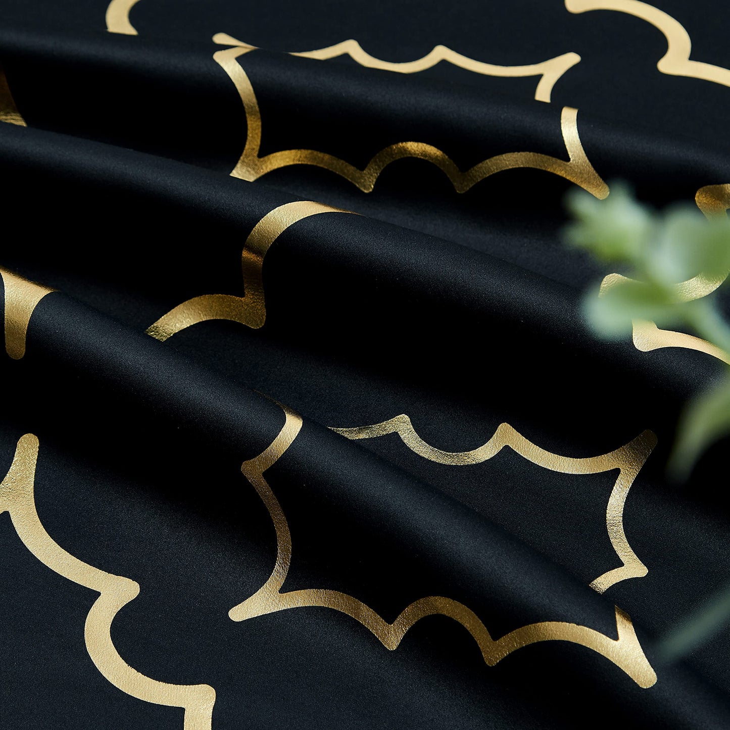 Purainbow Black Blackout Curtains for Bedroom Living Room with Gold Foil Print Panels Room Darkening Energy Saving Grommet 95% Blackout Drapes for Patio Hall Studio, 2 Panels, 52" Wx63 L
