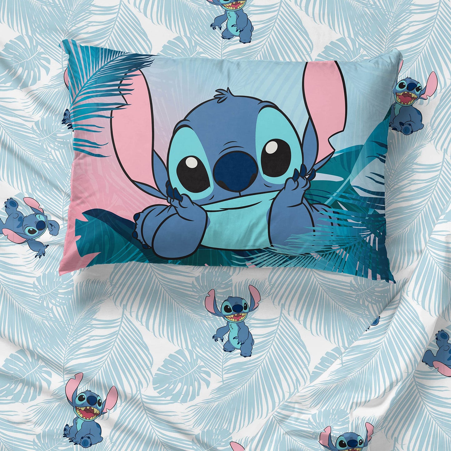 Jay Franco Disney Lilo & Stitch Floral Fun 5 Piece Twin Bed Set - Includes Reversible Comforter & Sheet Set Bedding - Super Soft Fade Resistant Microfiber